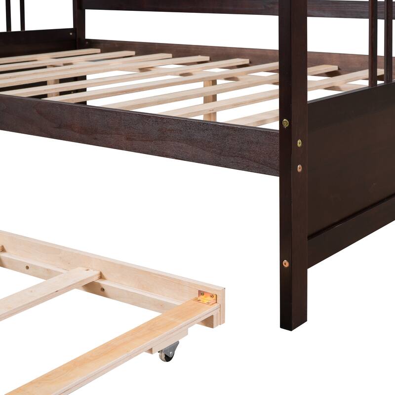 Full Size Wood Daybed with Twin Trundle, Espresso Finish
