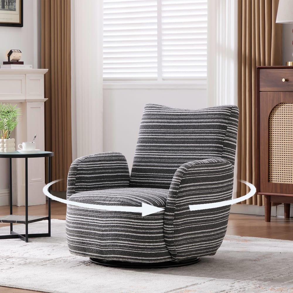 Swivel Striped Accent Chair with Metal Base, Modern Arm Chair for Living Room, Fabric Club Single Sofa Chair