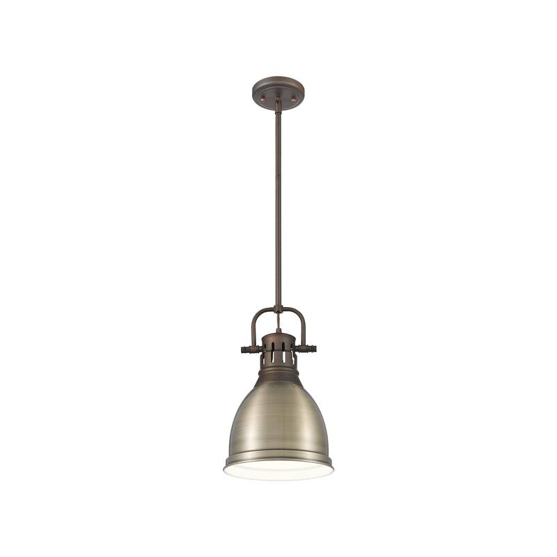 Yep by Golden Lighting Duncan 1-light 9in Rod Hung Pendant in Rubbed Bronze and Aged Brass shade