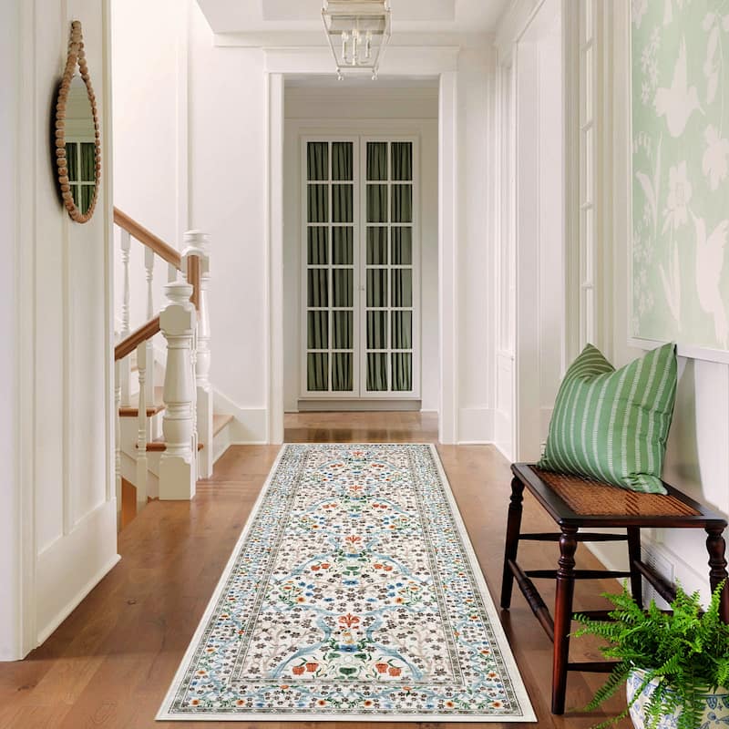 Floral Area Rugs for Living Room Bedroom Indoor Soft Low Pile Non-Slip Rug Farmhouse Rug Home Decor