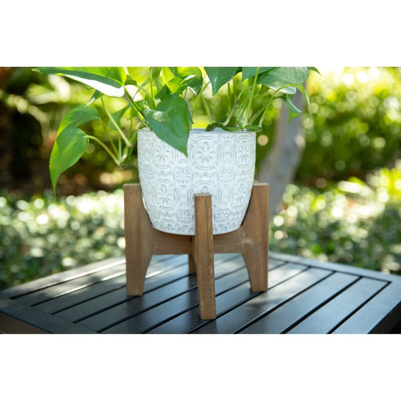 Mid-Century 10" & 6.6" Cathedral Ceramic planter on Stand ， SET OF 2