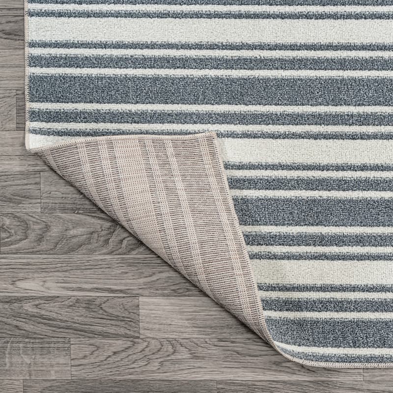 JONATHAN Y Maze Two-Tone Striped Classic Low-Pile Machine-Washable Cream/Light Gray Area Rug