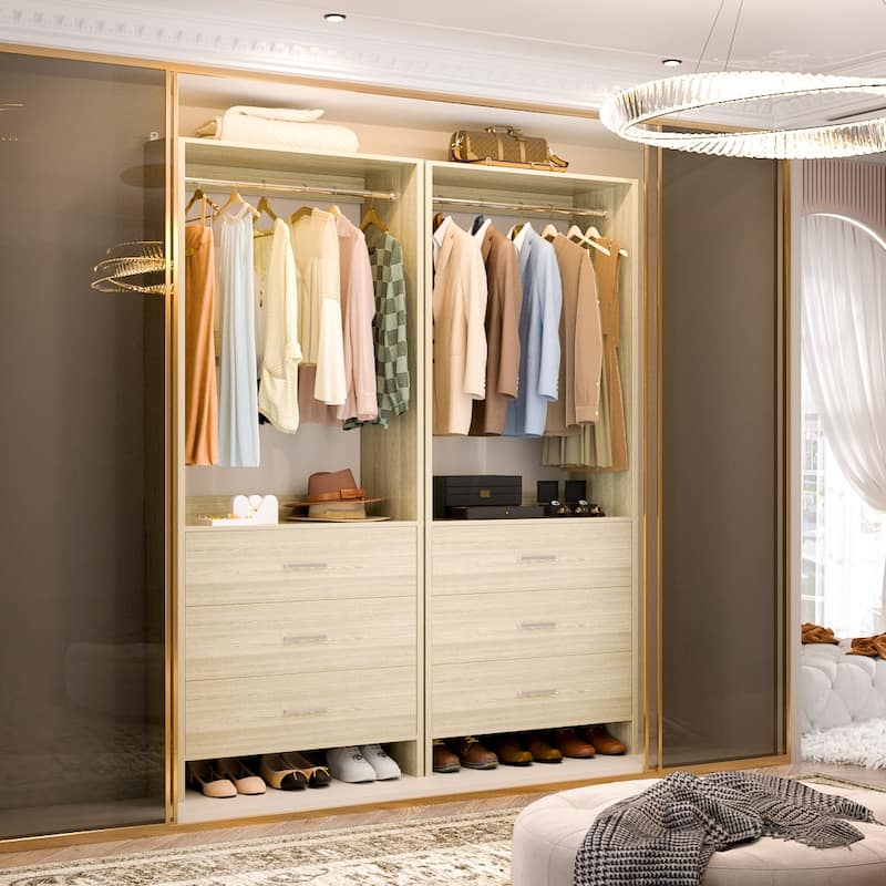 Cimly Freestanding Closet Sytem, Closet Organizer Wardrobe for Walk-in and Reach-in Closet - Set of 2 - White Oak