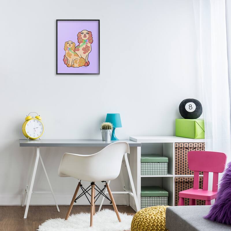Stupell Funky Dogs on Purple Framed Giclee Art Design By Katie Conley