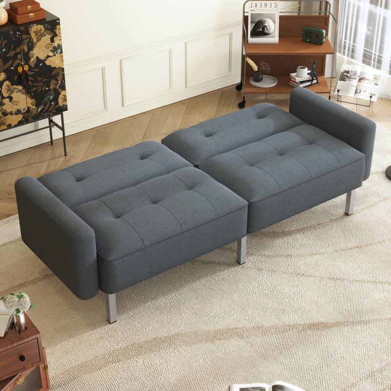Linen Upholstered Modern Convertible Folding Futon Sofa Bed for Compact