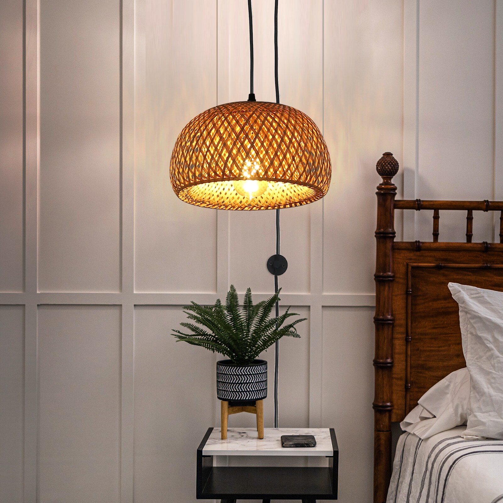 Bedside pendant lights with switch top