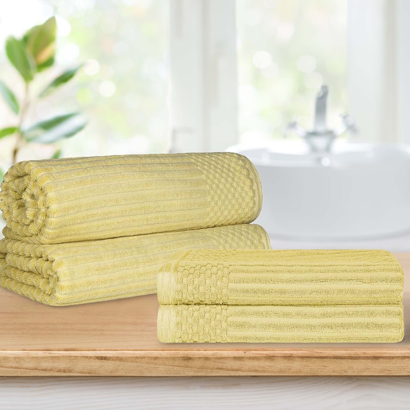 Superior Ribbed Cotton Absorbent Heavyweight Bath Sheet and Bath Towel Set - Golden Mist