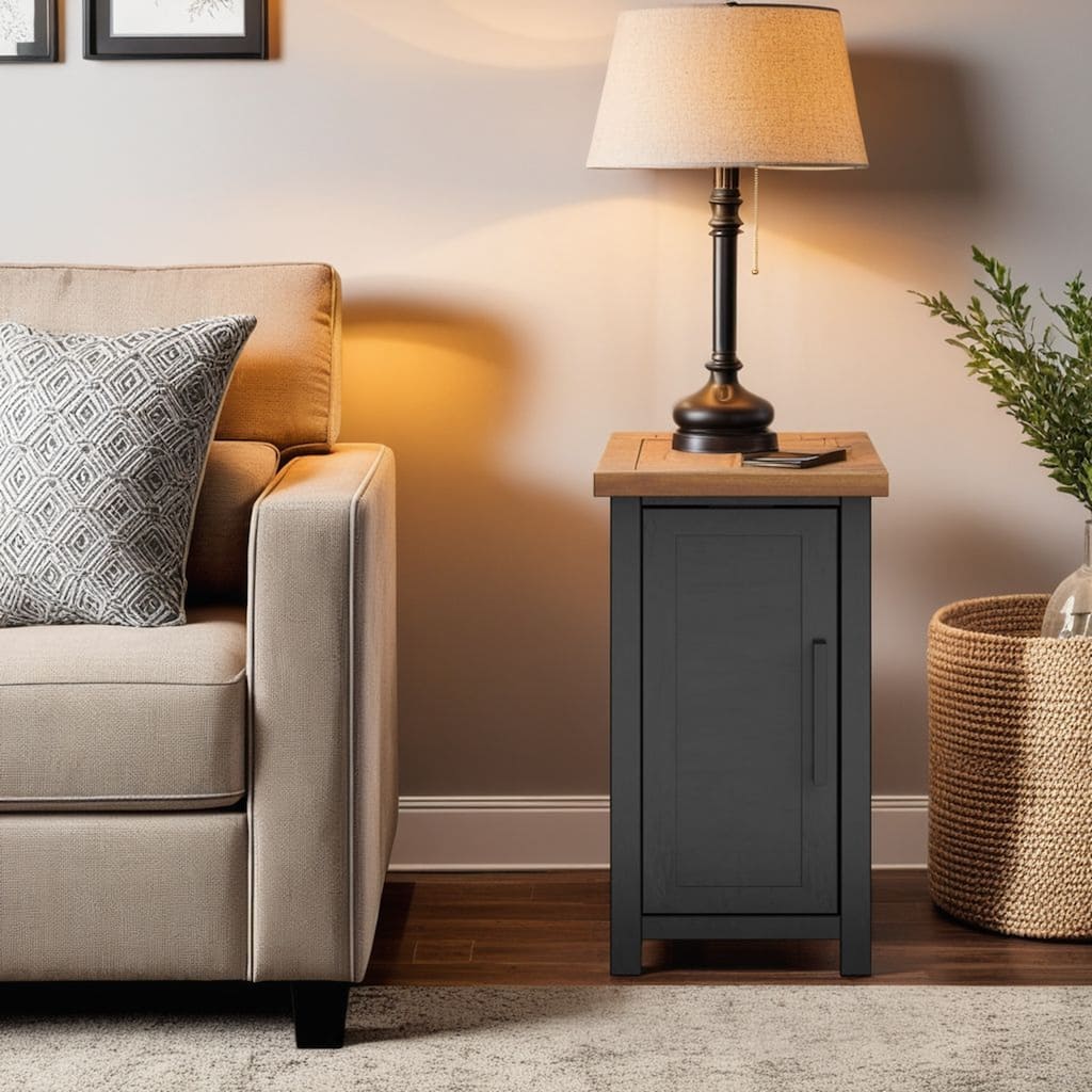 14 inch Chairside Table, No Assembly Required, and Whiskey Finish