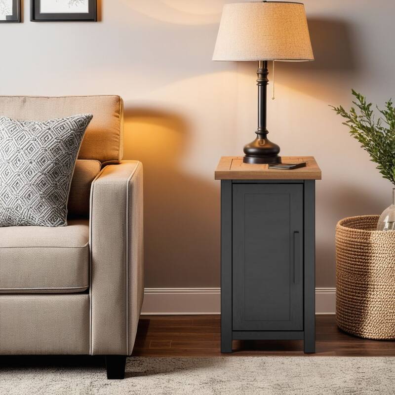 Bridgevine Home Modern Farmhouse 14 inch Chairside Table, No Assembly Required, Two-Tone Finish - Black and Whiskey - Wood
