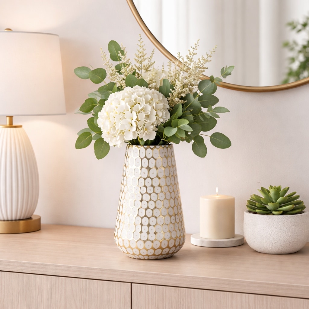 Decorative Vase - Gold Metal Textured Tapered Tribal, 11 in.