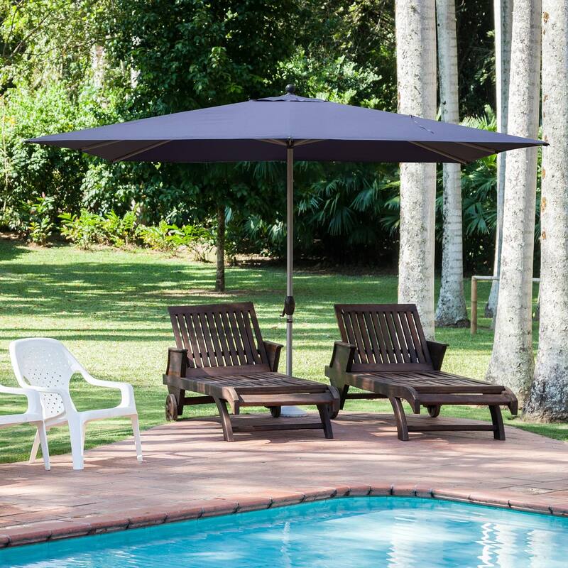 Durable Navy Blue Rectangle Patio Umbrella with Crank Lift, Wind Vent Design