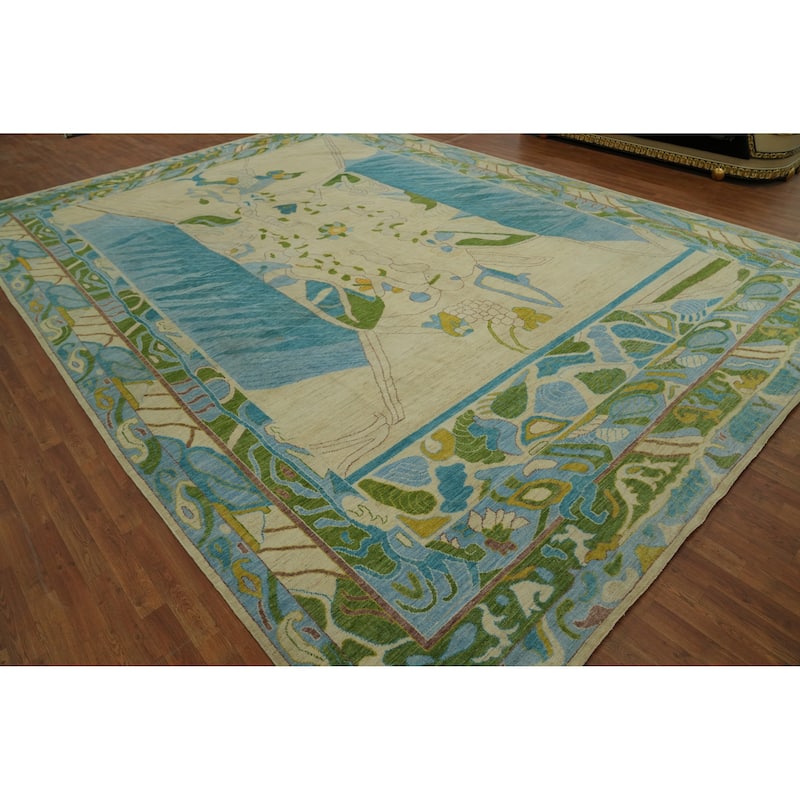 Vegetable Dye Wool Oushak Turkish Large Rug, Geometric Carpet - 17' 9'' X 12' 7''