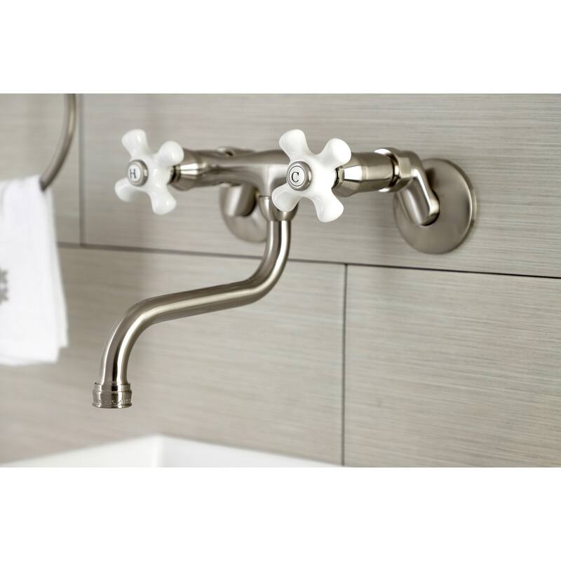 Kingston Two-Handle 2-Hole Wall Mount Bathroom Faucet - Brushed Nickel