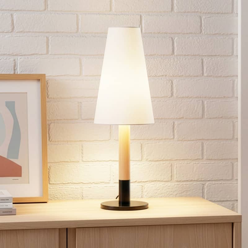 Brightech Arthur LED Oak Wood Modern Empire Dimmable Bedside Nightstand Desk Lamp