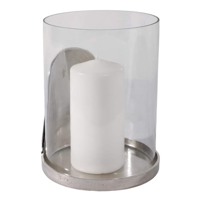 Metal Glass Lantern Hurricane Modern Design Home Office - 9" Silver - 6.5" x 6.75" x 8.5"