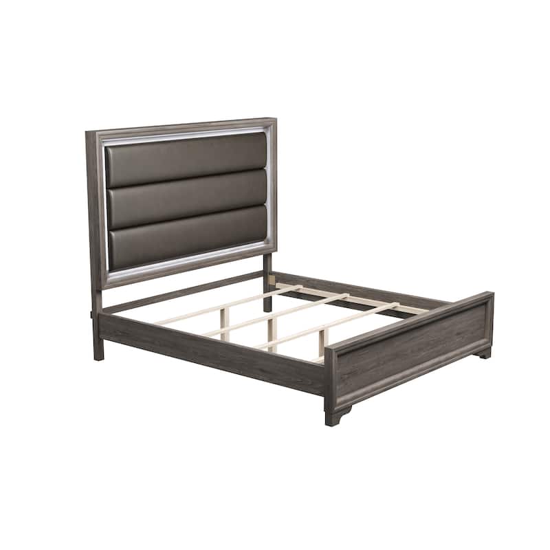 Contemporary Style 1pc Bed Set Horizontal Tufting Headboard Bracket Legs Espresso Finish Bedroom Furniture