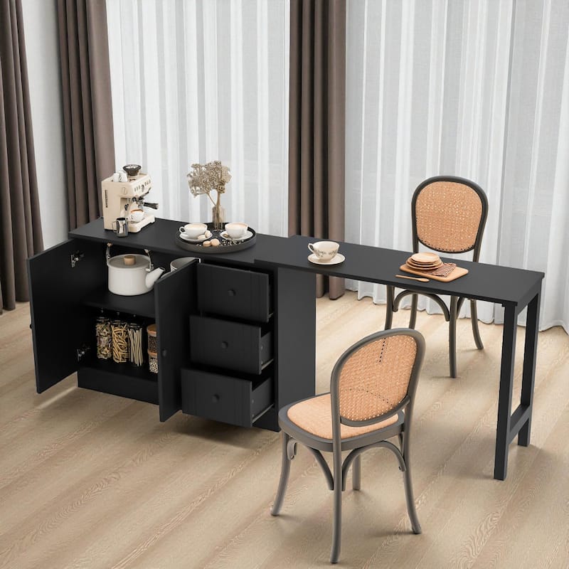 89.7" Wooden Sideboard Buffet Cabinet with Extendable Table, 2 Doors, 3 Drawers, Adjustable Shelf for Kitchen or Living Room