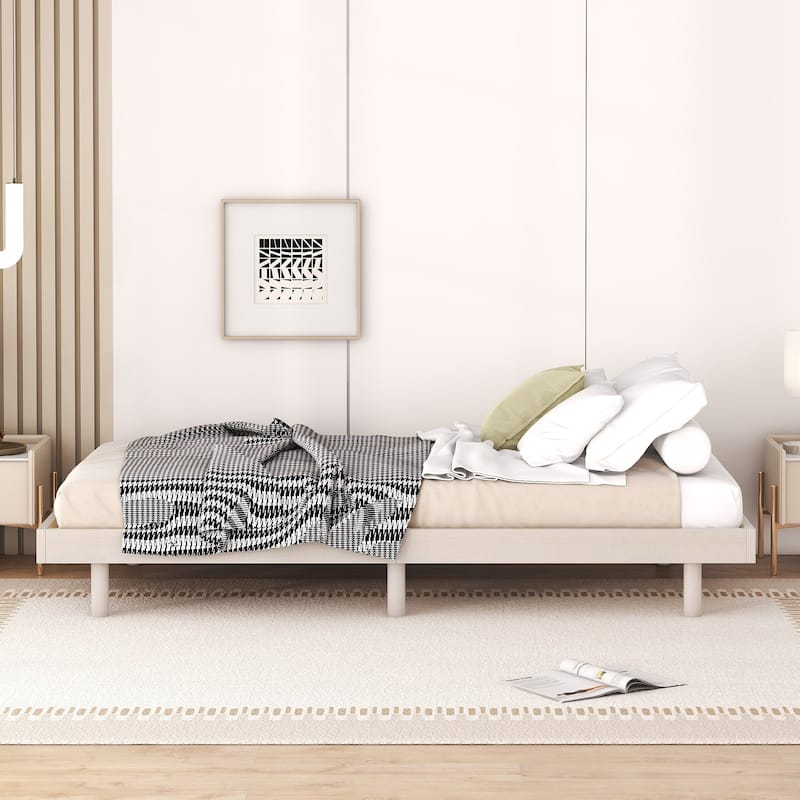 Modern Design Full Floating Platform Bed Frame,for All Ages,Non-Slip/Strong Wooden Slats