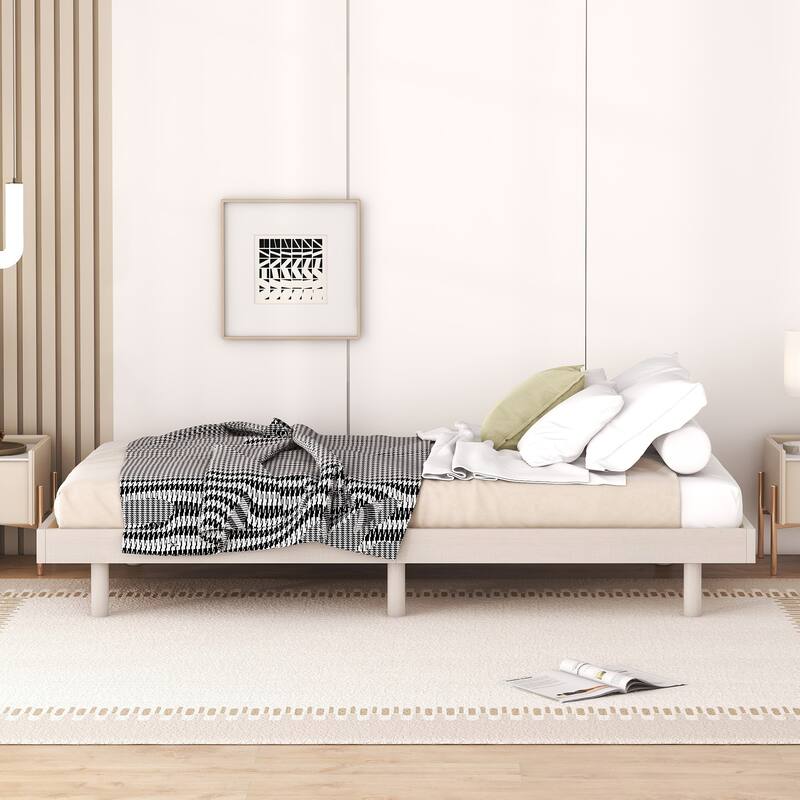 Twin Size Floating Platform Bed with Rubberwood Legs & Plywood Slats