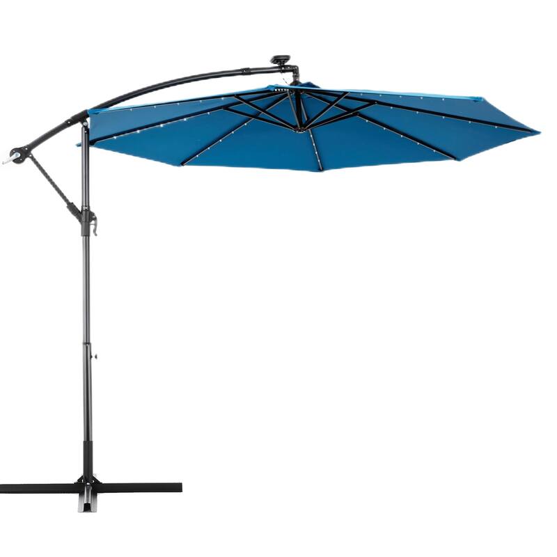 9.67 ft. Steel Market Outdoor Patio Umbrella with 40 lights, Solar LED Offset Hanging Umbrella (No Base)