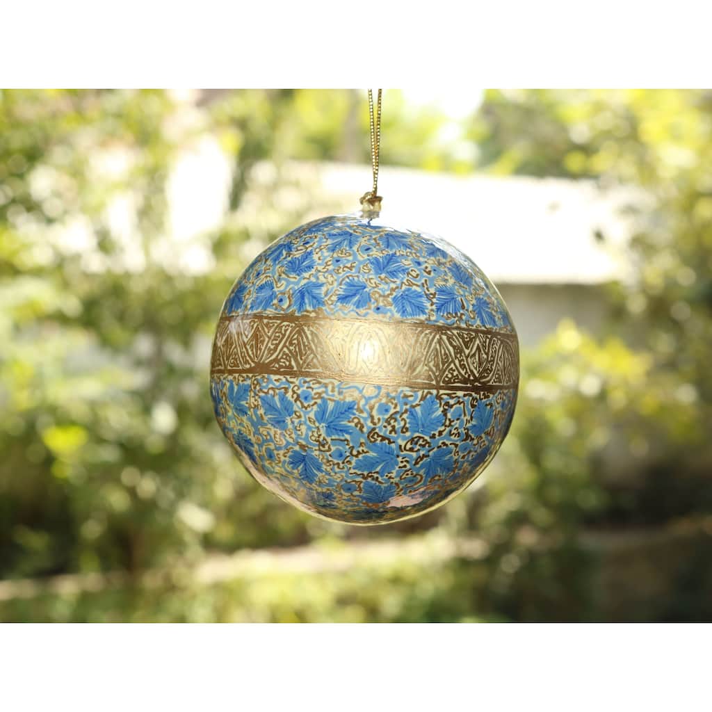 Handmade Christmas Ornaments Hand Painted by Artisan on Recycled Paper - Maple Blue - One Size