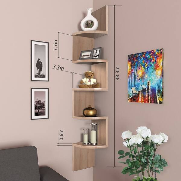 dimension image slide 1 of 5, NOVA FURNITURE 5 Tiers Floating Teen Wall Mount Corner Bookcase and Bookshelf, Home Decor Display Shelves for Small Space Living