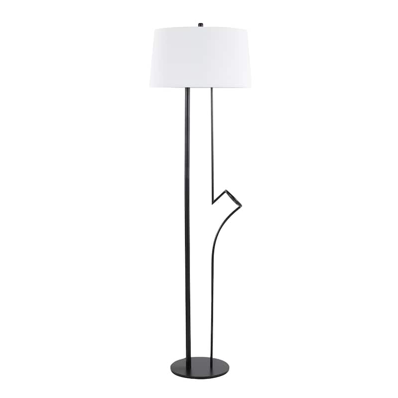Lumisource Shadow Floor Lamp in Black Steel with White Linen Shade - 20.5"Lx20.5"Wx67"H - Black , White - 20.5"Lx20.5"Wx67"H