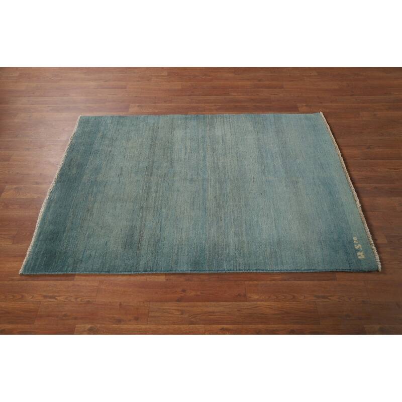 Light Blue Gabbeh Oriental Foyer Rug Hand-Knotted Wool Carpet - 3'4"x 4'7"