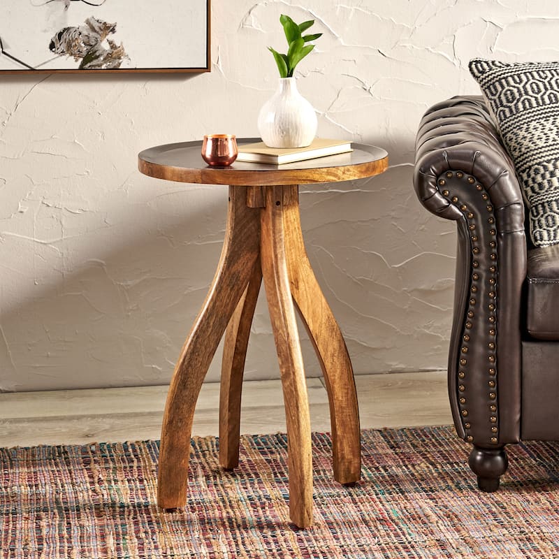 Roomfitters Solid Wood Round End Table with Sculptural Tripod Legs, Accent Side Table for Living Room, Wood - Wood