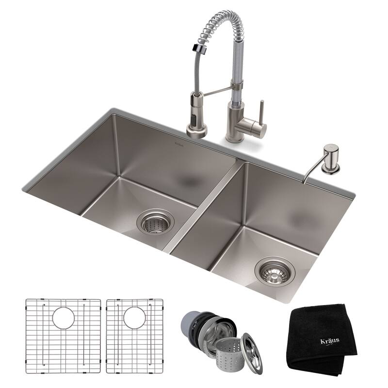 Kraus Standart PRO 33" Undermount Double Basin Stainless Steel Kitchen