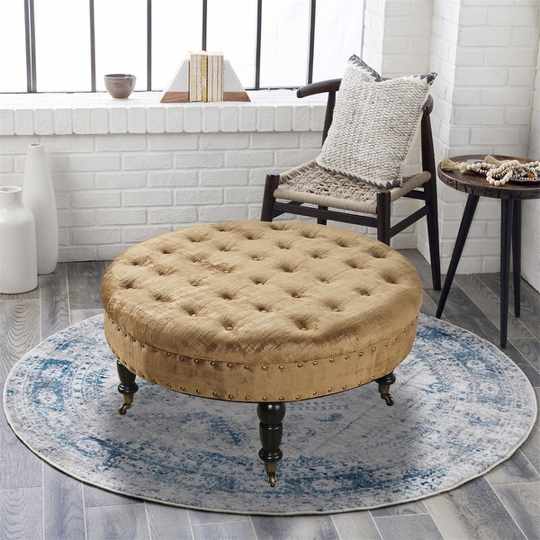 Round Velvet Tufted Coffee Table Ottoman 34 x 34 x 17 H On Sale Bed Bath Beyond 37074872