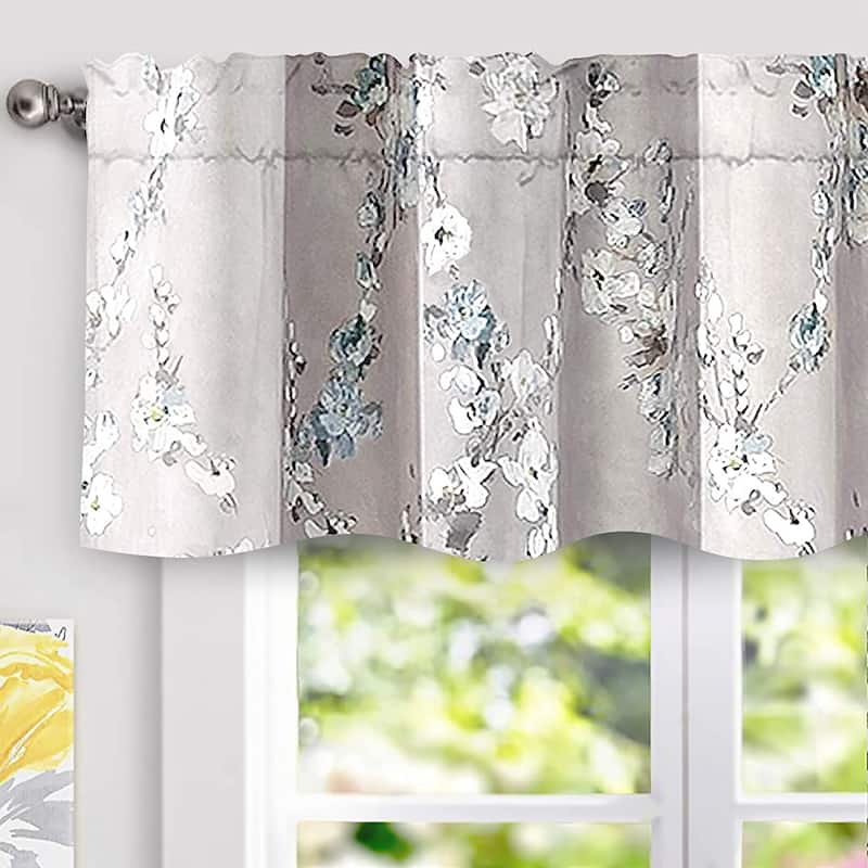 DriftAway Mackenzie Floral Pattern Window Valance - 50" width x 14 " length - Blue/Gray