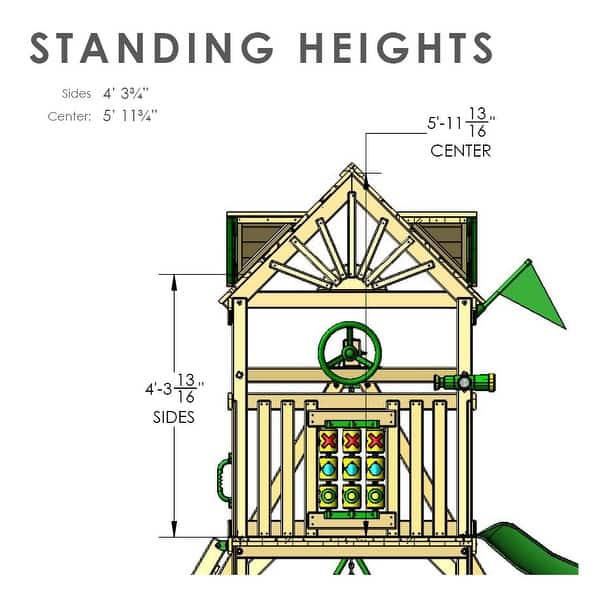 dimension image slide 0 of 3, Gorilla Playsets Nantucket II Wood Swing Set with Wave Slide - Redwood - 15.5 ft W x 13 ft D x 10.5 ft H