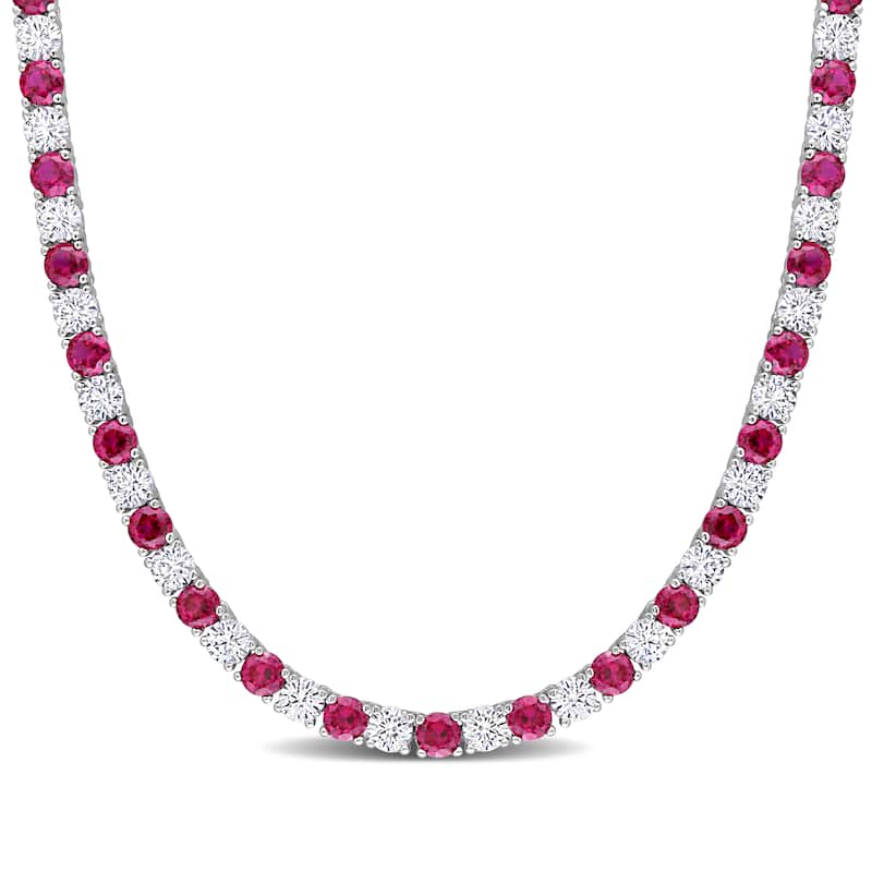 Miadora Created Ruby and Created White Sapphire Tennis Necklace in Sterling Silver