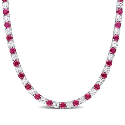 Miadora Created Ruby and Created White Sapphire Tennis Necklace in Sterling Silver