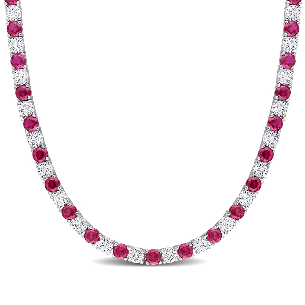 Miadora Created Ruby and Created White Sapphire Tennis Necklace in Sterling Silver