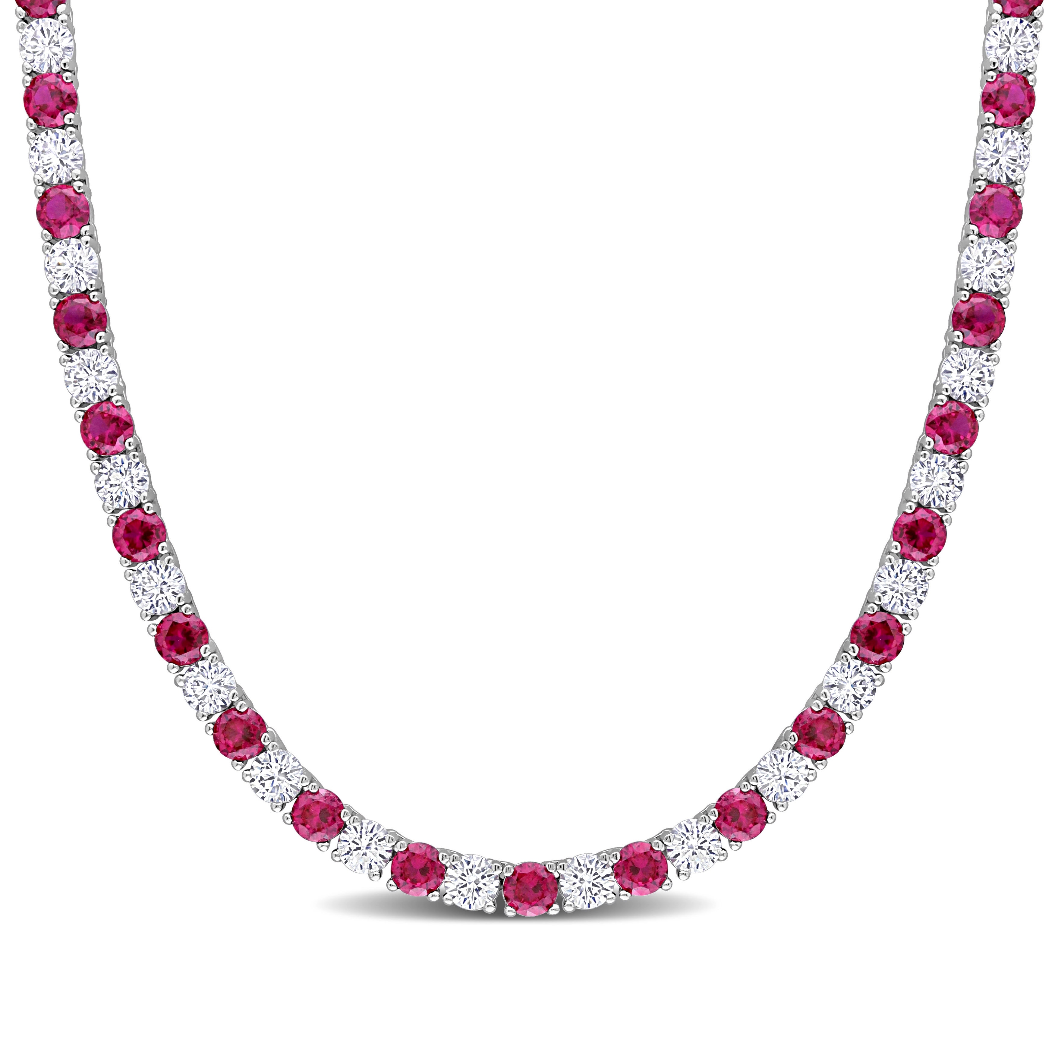 Miadora Created Ruby and Created White Sapphire Tennis Necklace in Sterling Silver