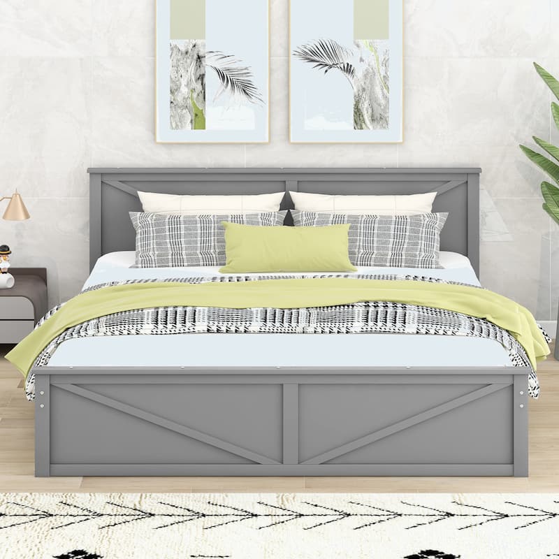 King Size Wooden Platform Bed - Grey