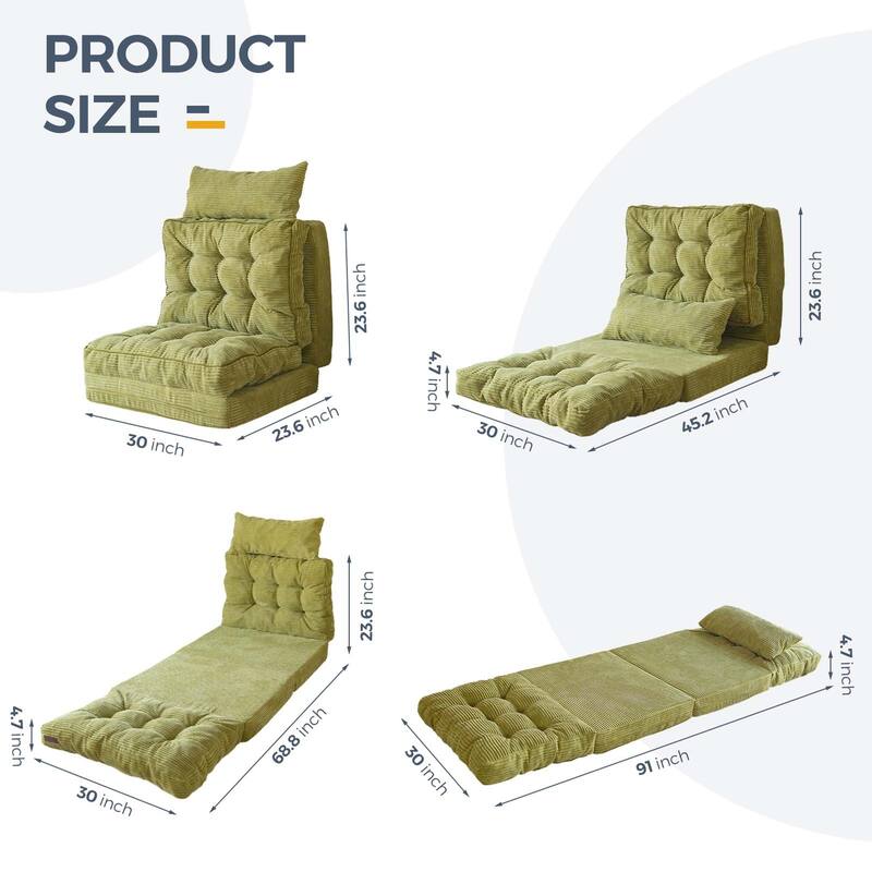 Corduroy Bean Bag Bed Tufted Folding Sofa Bed with Pillows