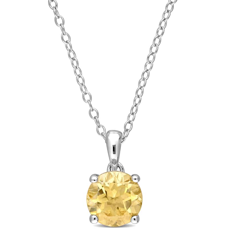 Miadora Citrine Solitaire Birthstone Necklace in Sterling Silver