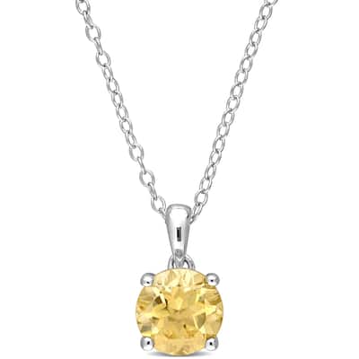 Miadora Citrine Solitaire Birthstone Necklace in Sterling Silver
