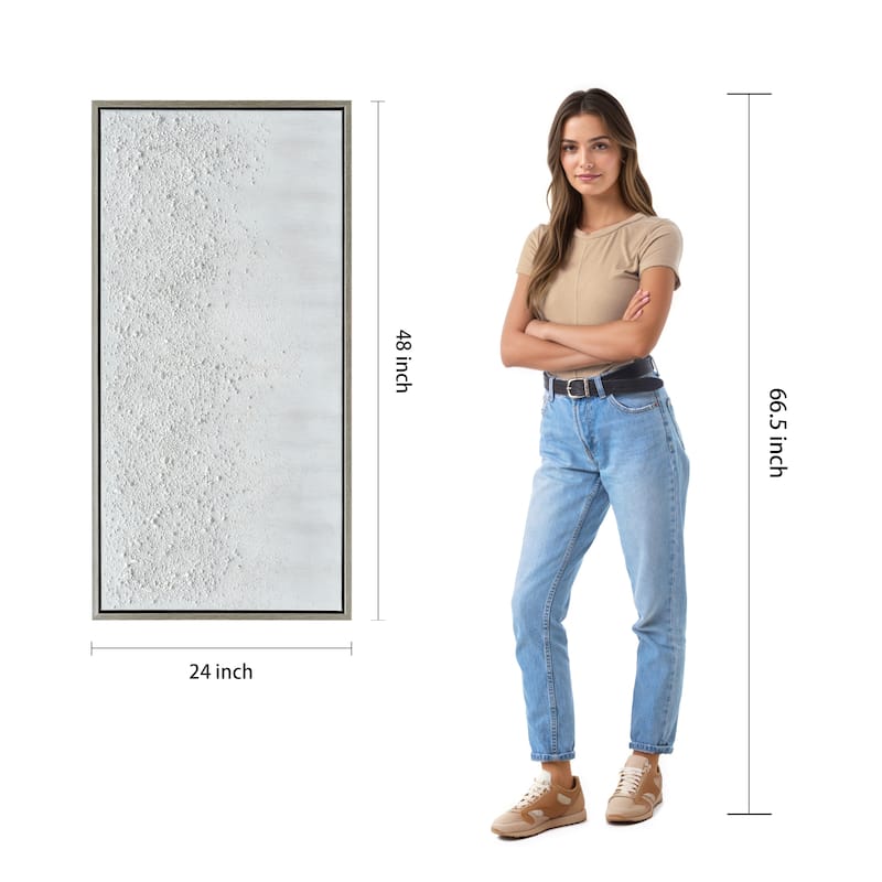 White Snow B Textured Glitter Hand Painted Canvas Framed Wall Art