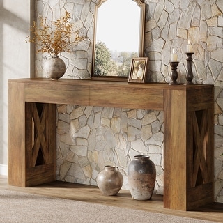 63-Inch Long Farmhouse Console Table with 2 Drawers for Entryway - Bed ...