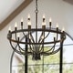 preview thumbnail 7 of 29, Modern Farmhouse Candle Chandelier Black Large Wagon Wheel Chandeliers