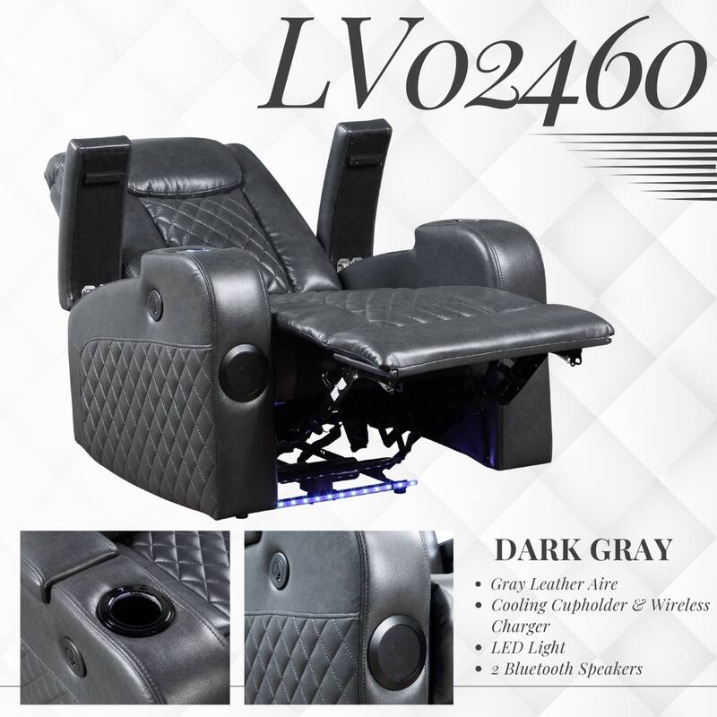 Alair Dark Gray Leather Aire Power Motion Recliner W/Bluetooth, Wireless Charger & Cupholder
