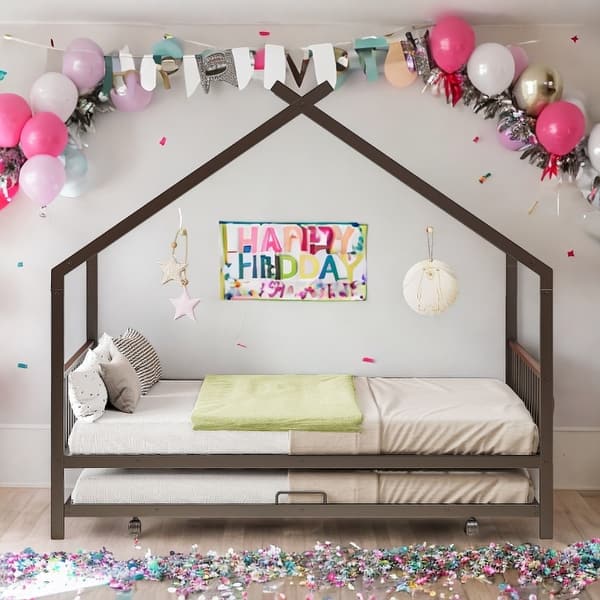 slide 2 of 45, Metal Adorable House Full Size House Bed with Twin Size Trundle Bed,Kids and Baby