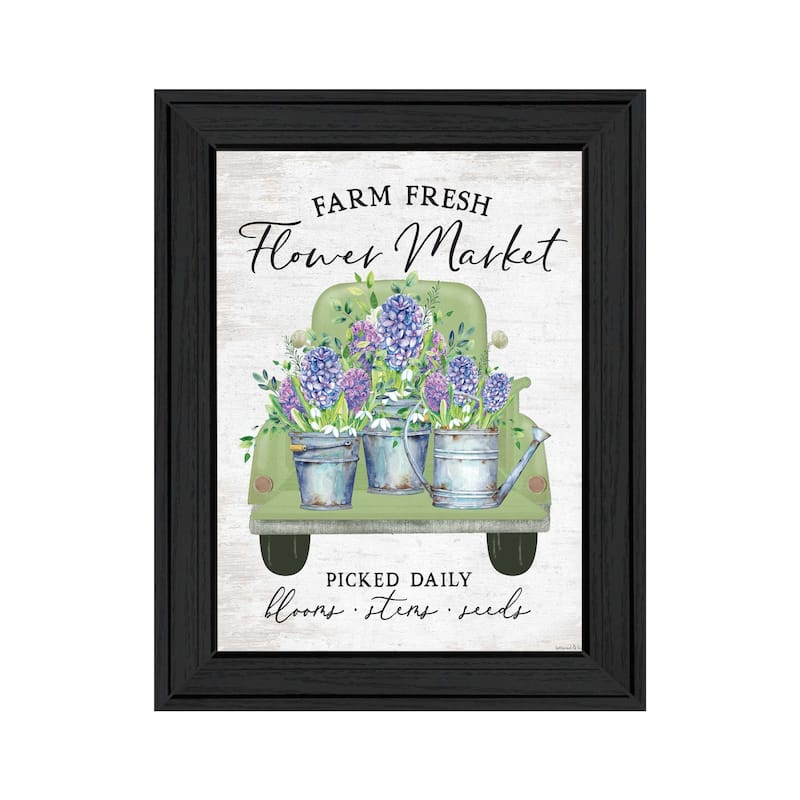 TrendyDecor4U Contemporary "Flower Market - Hyacinths" Framed Print Wall Art - Charcoal