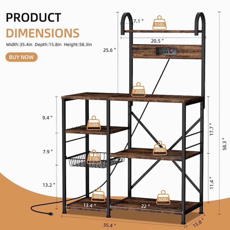 Kitchen Baker's Rack with Power Outlet, Microwave Oven Stand