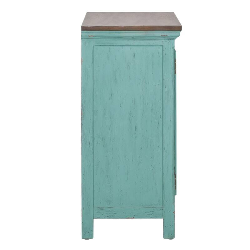 Kensington Turquoise W/ Worn Wood Tone Top 2 Door Accent Cabinet