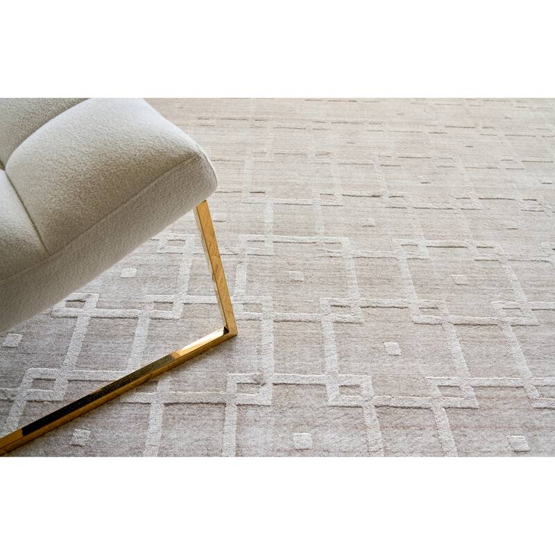 EXQUISITE RUGS Castelli Hand-loomed Bamboo Silk/Wool Light Beige Area Rug.